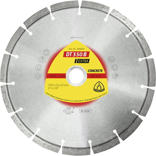Disc diamantat pentru beton dt/extra/dt350b/s/125x2,4x22,23/9s/10 339828 Klingspor