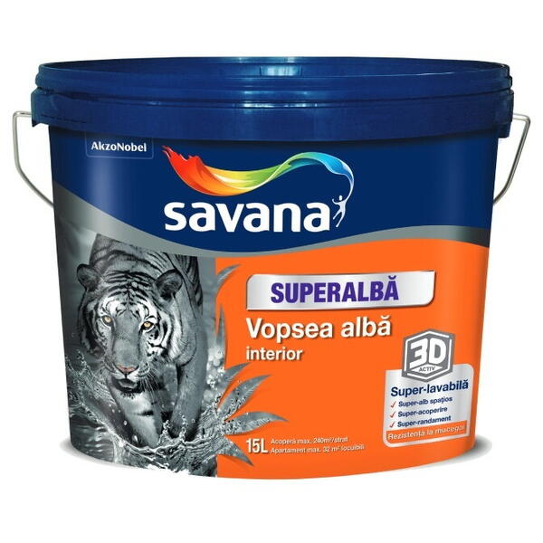 Vopsea superalba 3d activ 8.5l a1 Savana