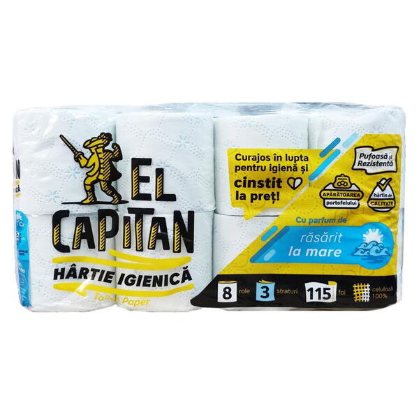 El Capitan Hartie igienica albastra/verde/portocalie/mov 3str 8/set EL Cap