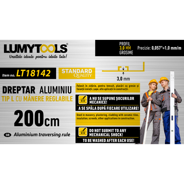 LUMYTOOLS Dreptar aluminiu tip L 200cm LT18142 Lumy