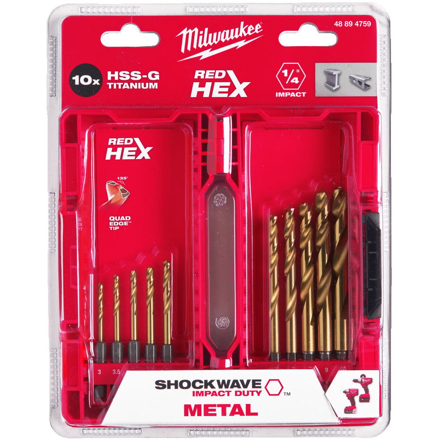 Milwaukee Set burghie metal 3-10 mm HSS-titan red hex 1/4