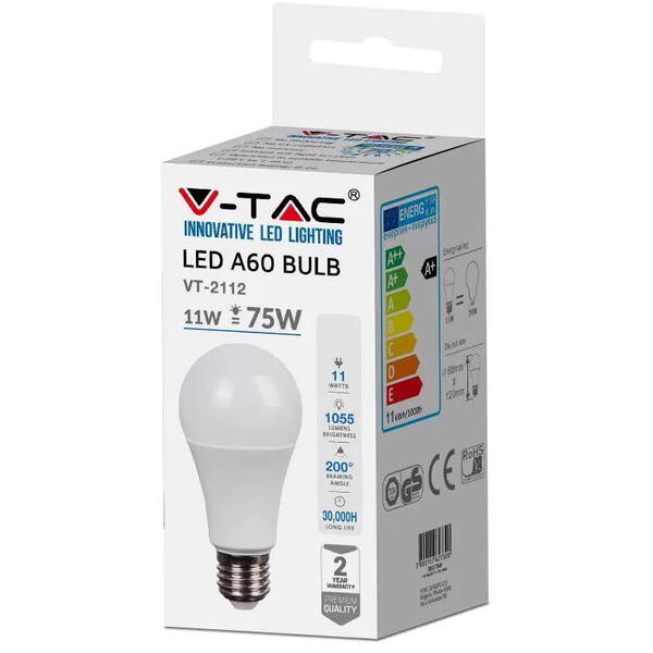 V-TAC Bec led A60 E27 11w lumina calda sku-7350