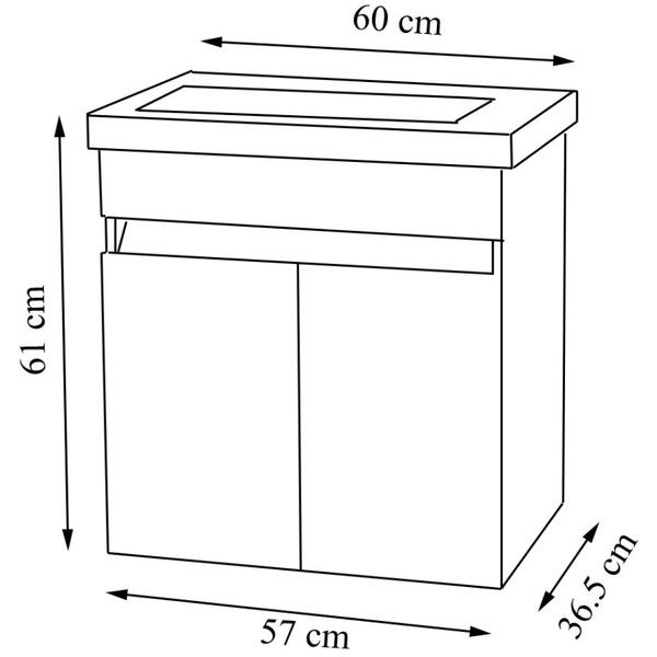 Set mobilier suspendat 60cm (baza S286+lavoar) 16315 Badenmob