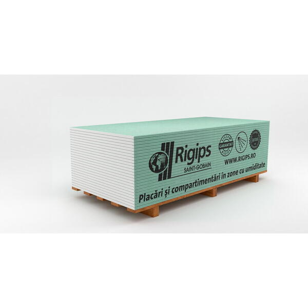 RIGIPS ROMANIA Placa gips carton hidrofuga RBI 2000x1200x12.5mm (2.4mp/buc) Rigips