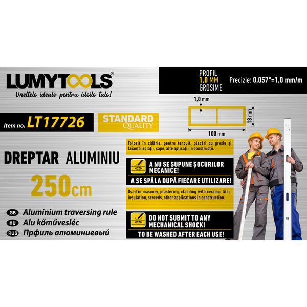 Dreptar aluminiu 250cm LT17726 Lumy