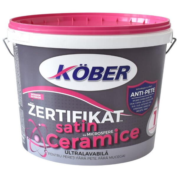 Vopsea lavabila zertifikat cu microsfere ceramice satin 15l V8400v Kober