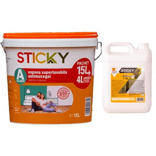 Vopsea lavabila antimucegai a klass 15l+amorsa 4l Sticky