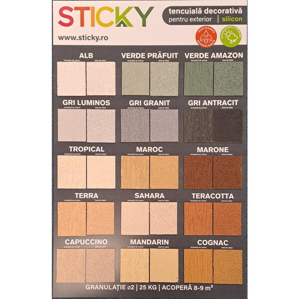 Tencuiala decorativa cu silicon Sticky, 2 mm, structurata, aspect texturat,gri antracit, 25 kg