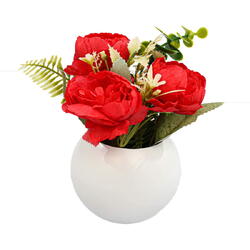 Vaza rotunda cu flori rosii- red 2077 Ella Home