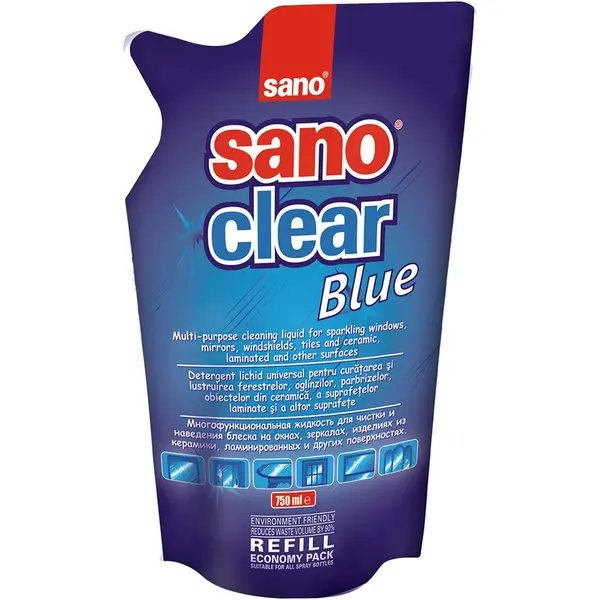 Solutie geamuri clear refill blue 750ml Sano
