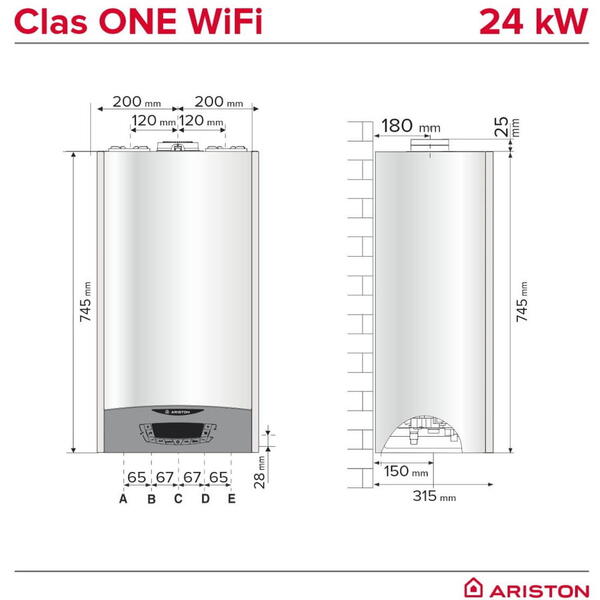 Centrala clas one wifi 24kw+kit evacuare 3302123 Ariston