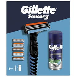 Set cadou Gillette sensor3: aparat de ras + 5 lame de rezerva + gel de ras sensitive75 ml