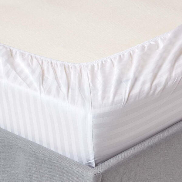 Cearceaf pat cu elastic damasc alb 1 cm 180/200/20 cm