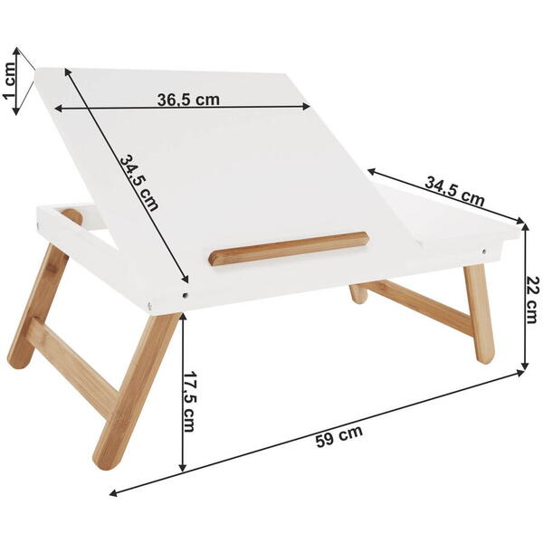 Masa pliabila pentru laptop bambus alb/natural melten 0000291612