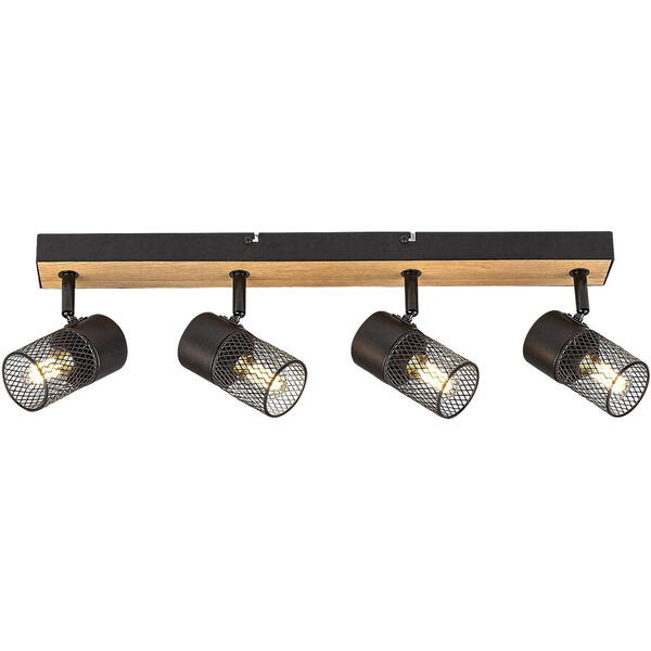 Plafoniera pentru interior metal/lemn de stejar cu abajur din metal negru 4x40w ip20 metta 71154 Rabalux