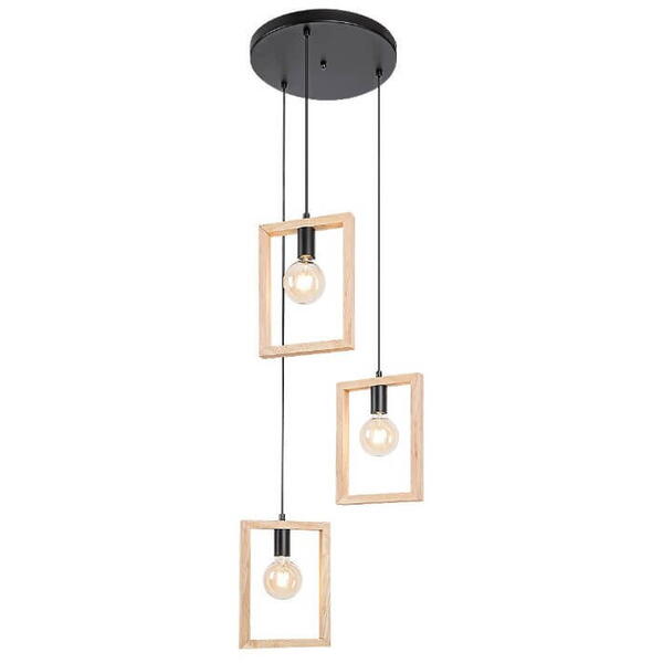 Lustra suspendata pentru interior metal negru cu abajur din lemn 3x40w ip20 indigo 2293 Rabalux