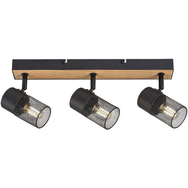 Plafoniera pentru interior metal/lemn de stejar cu abajur din metal negru 3x40w ip20 metta 71153 Rabalux