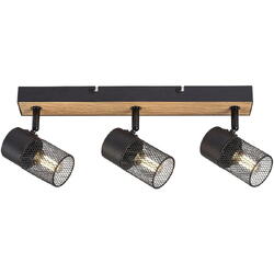 Plafoniera pentru interior metal/lemn de stejar cu abajur din metal negru 3x40w ip20 metta 71153 Rabalux