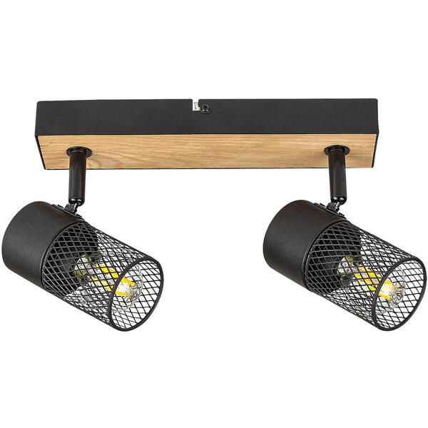 Plafoniera pentru interior metal/lemn de stejar cu abajur din metal negru 2x40w ip20 metta 71152 Rabalux