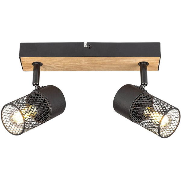 Plafoniera pentru interior metal/lemn de stejar cu abajur din metal negru 2x40w ip20 metta 71152 Rabalux