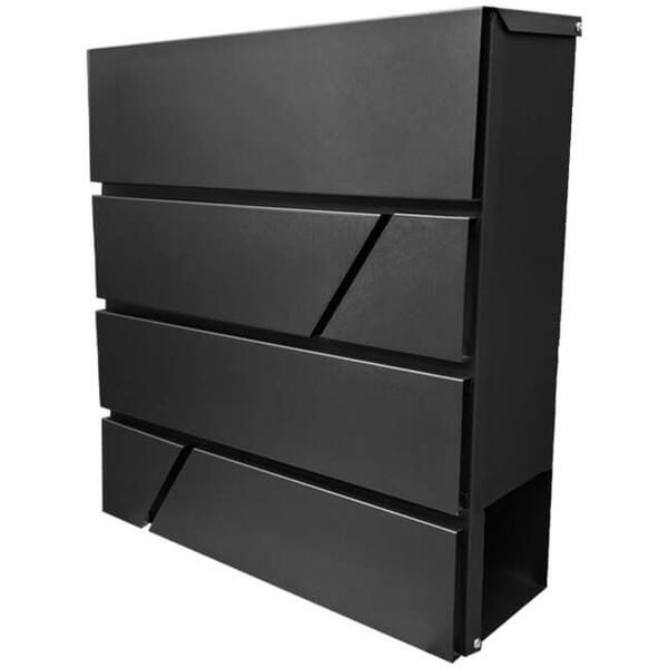FERROBRAND Cutie postala moderna 370x370x105 pt exterior 3in1 suport ziare/reviste/scrisori din otel galvanizat vopsit electrostatic gri antracit 2 chei dibluri montaj cod CP12