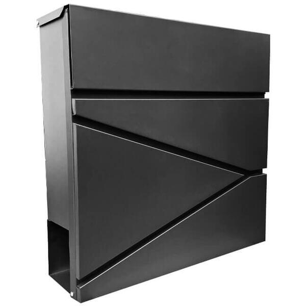 FERROBRAND Cutie postala moderna 370x370x105 pt exterior 3in1-suport ziare/reviste/scrisori din otel galvanizat vopsit electrostatic gri antracit 2 chei dibluri montaj cod CP11