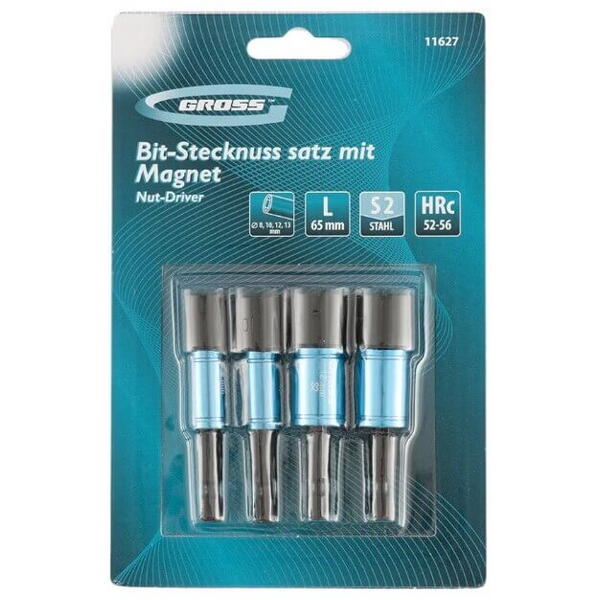 Set biti cu capete tubulare cu magnet nut-driver 8,10,12,13 mm s2 11627 Gross