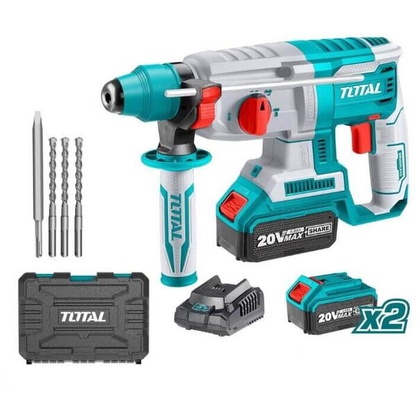 Ciocan rotopercutor pe acumulatori  2.5j li-ion 20v motor fara perii industrial (2 ac.4ah inclusi si incarcator) TRHLI202287 Total