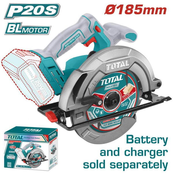 Fierastrau circular de mana pe acumulator 20v li-ion 185mm 4800rpm (fara acumulator si incarcator) TSLI1851 Total