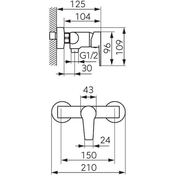 Ferro Baterie perete dus ritto BTR7BL negru fara accesorii