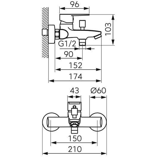 Ferro Baterie perete cada/dus ritto BTR1 crom fara accesorii