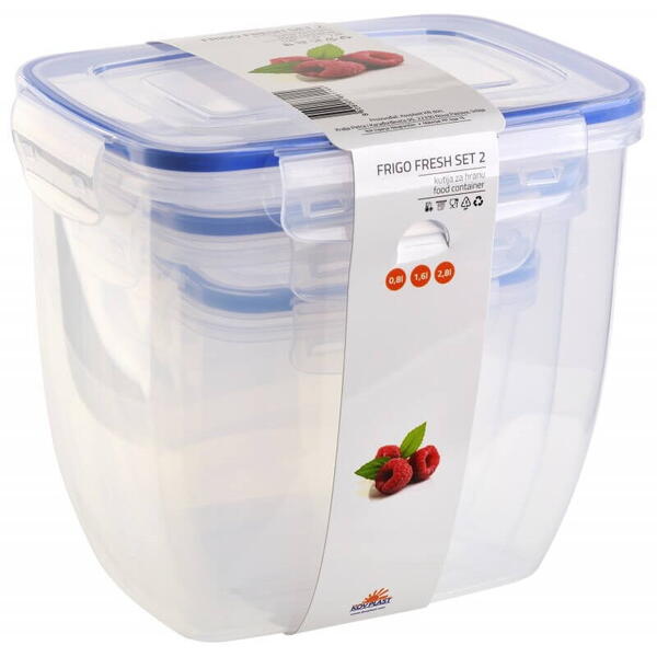 Set 3 cutii alimentare dreptunghiulare frigo fresh 0.8+1.6+2.8 l K320