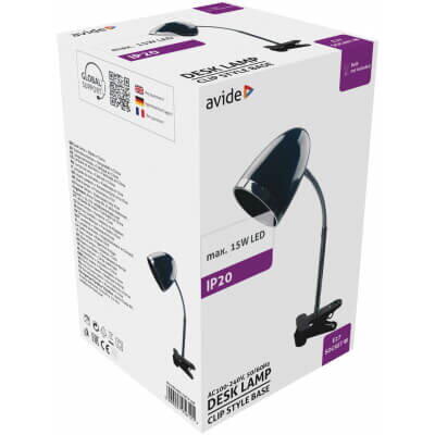 Lampa de birou 15w cu clema negru avide basic abdl-clip-b-15w