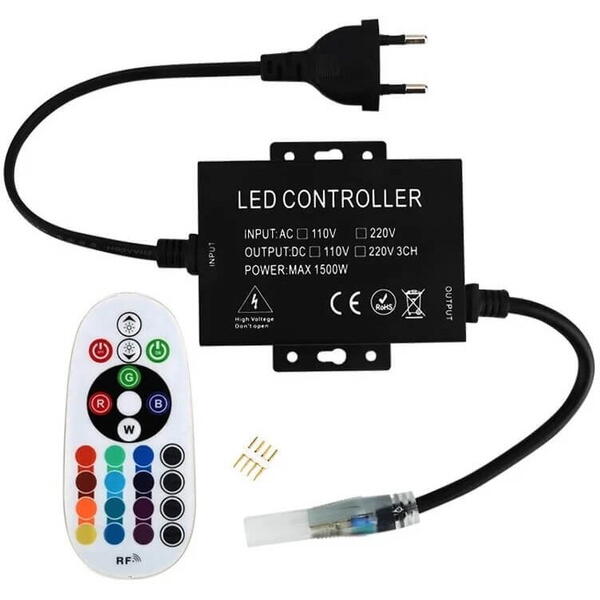 Controler si telecomanda rf banda led max 100m 220v rgb avide abls220vrgb-100m-rfc