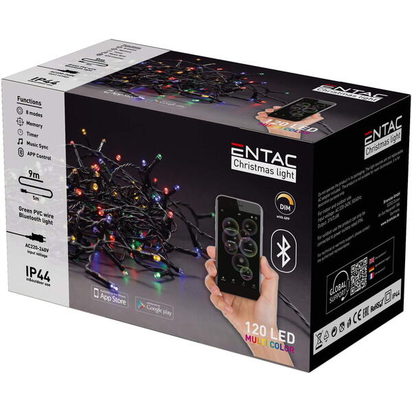 Entac Ghirlanda 120 led multicolor 9m aplicatie bt ip44 ECL-BT-120MC
