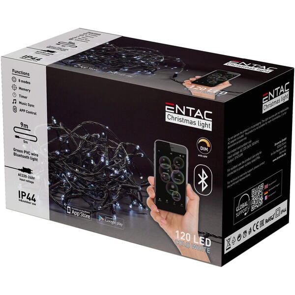 Entac Ghirlanda 120 led cw 9m aplicatie bt ip44 ECL-BT-120CW