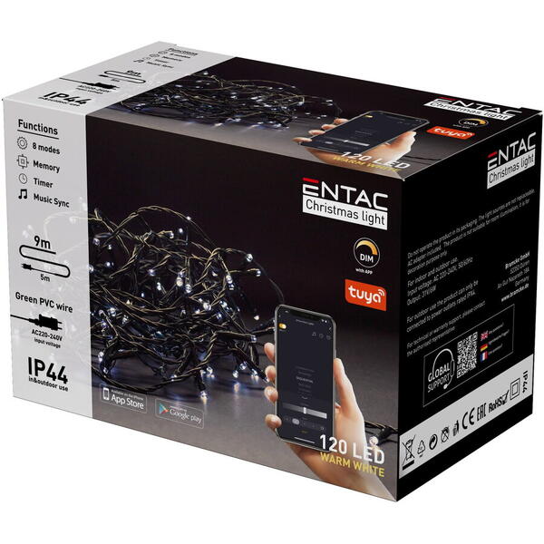 Entac Ghirlanda 120 led ww 9m tuya app ip44 ECL-120-TY-WW