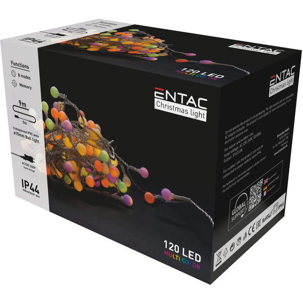 Entac Ghirlanda 120 led multicolor 9m decor bile 15mm ip44 ECL-PPB-120MC
