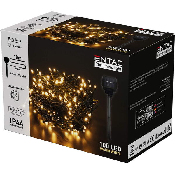 Entac Ghirlanda 100 led ww 10m panou solar ip44 ECL-S100-WW