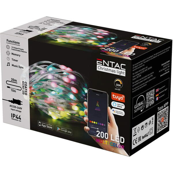 Entac Ghirlanda 200 led multicolor tuya app ip44 ECL-M200-TY-MC