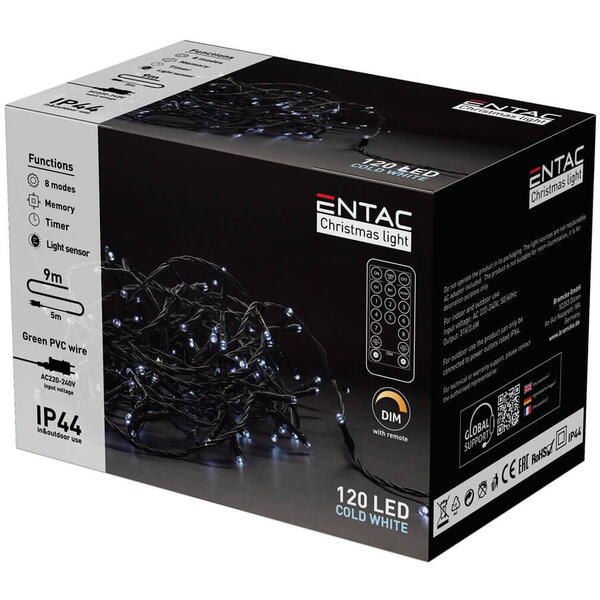 Entac Ghirlanda 120 led cw 9m telecomanda ip44 ECL-120-CW-IR