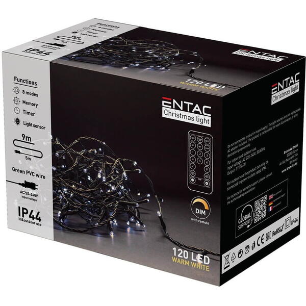 Entac Ghirlanda 120 led ww 9m telecomanda ip44 ECL-120-WW-IR