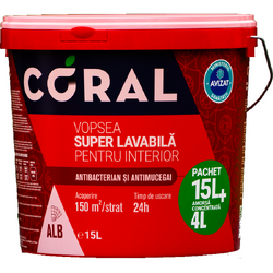Vopsea lavabila interior 15l coral anti mucegai + amorsa 4l Sticky